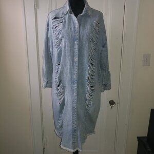 Highway Jeans: Ripped/Distressed Long Denim Dress - Women's Size Medium